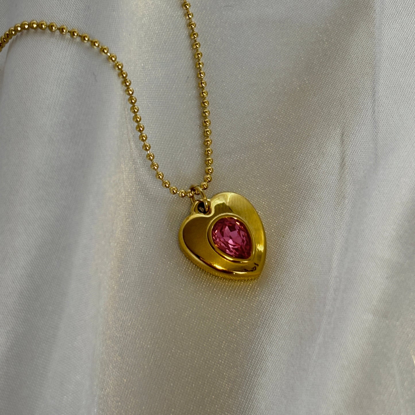 Pink Heart-stone Necklace